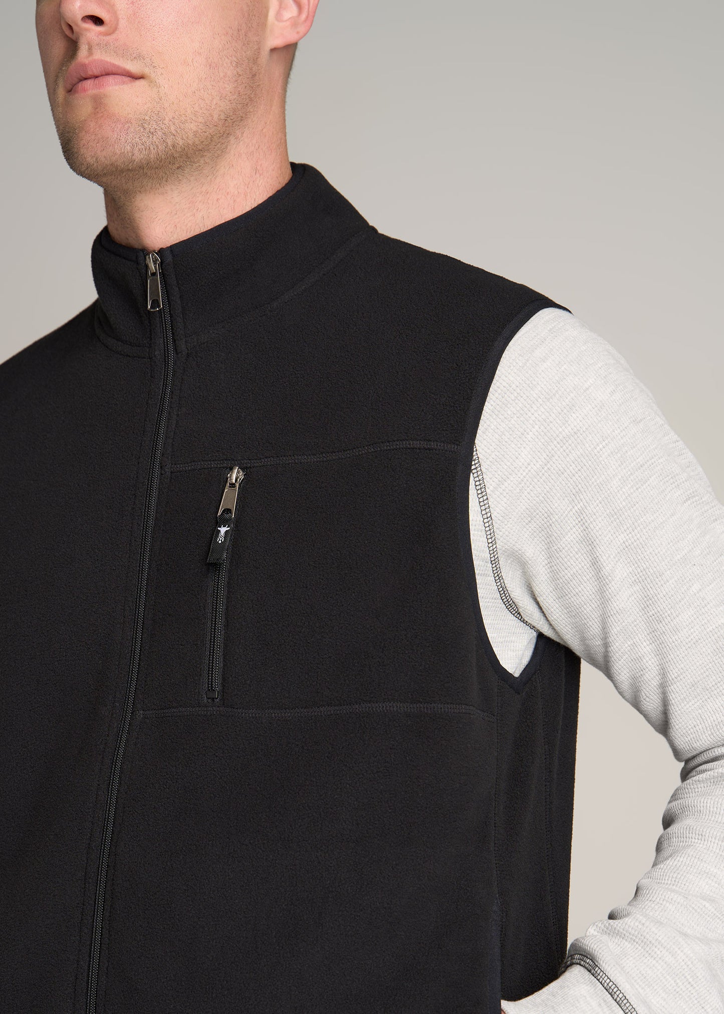 American-Tall-Men-Polar-Fleece-Sweater-Full-Zip-Vest-Black-detail