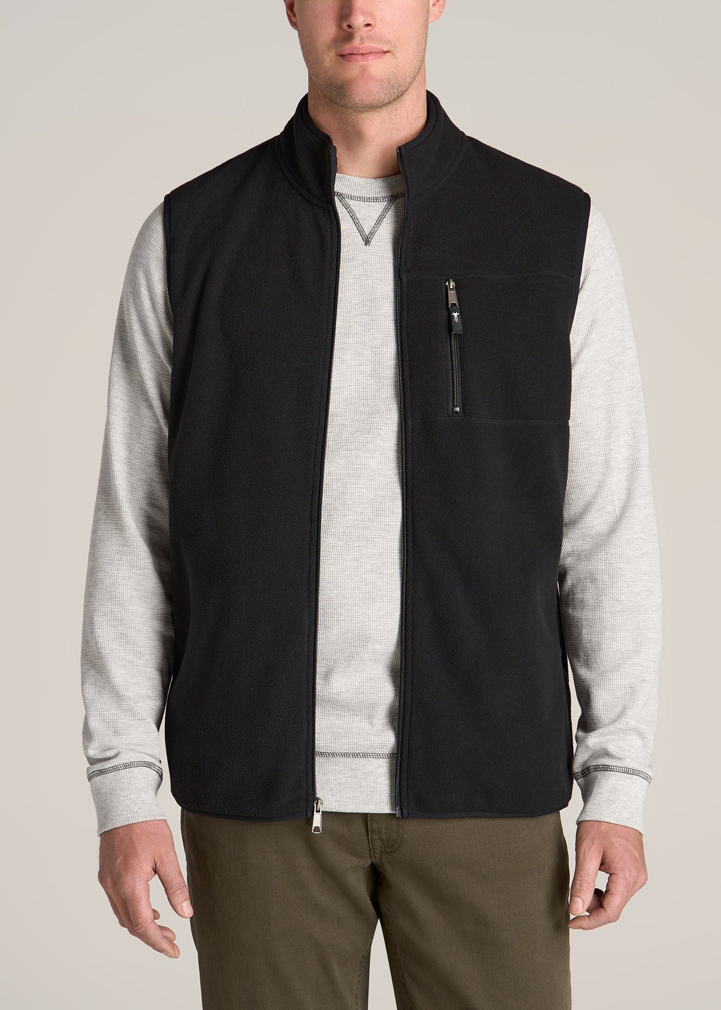 American-Tall-Men-Polar-Fleece-Sweater-Full-Zip-Vest-Black-front