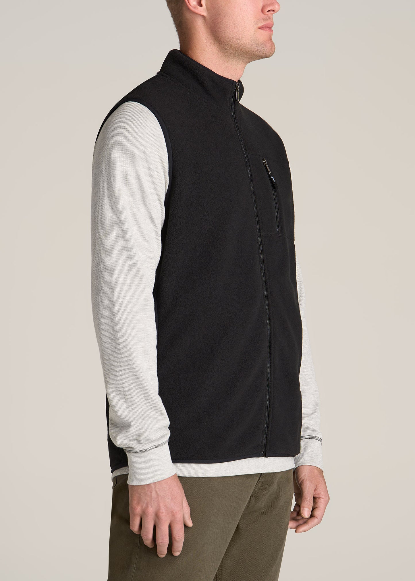 American-Tall-Men-Polar-Fleece-Sweater-Full-Zip-Vest-Black-side