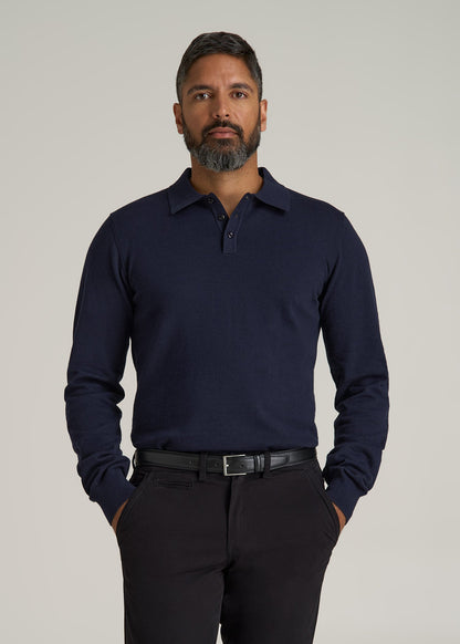 Polo Sweater for Tall Men in Evening Blue