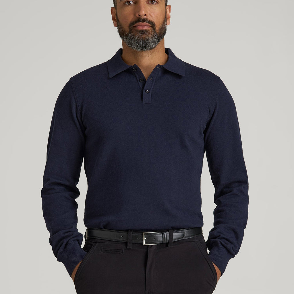 Polo Sweater for Tall Men in Evening Blue