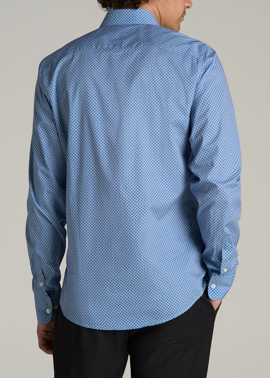 Premium Dress Shirt for Tall Men in Blue Geometric