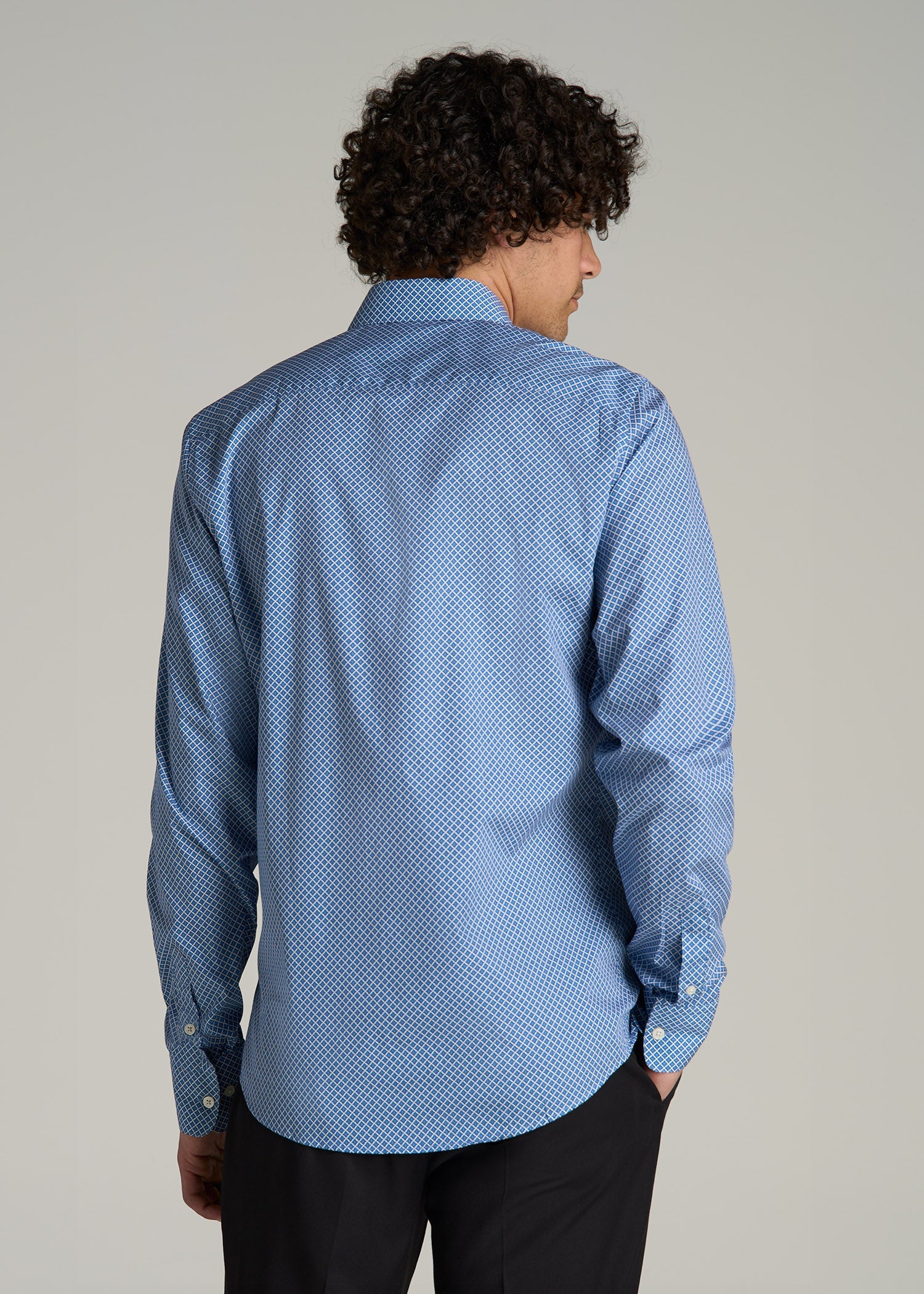 Premium Dress Shirt for Tall Men in Blue Geometric