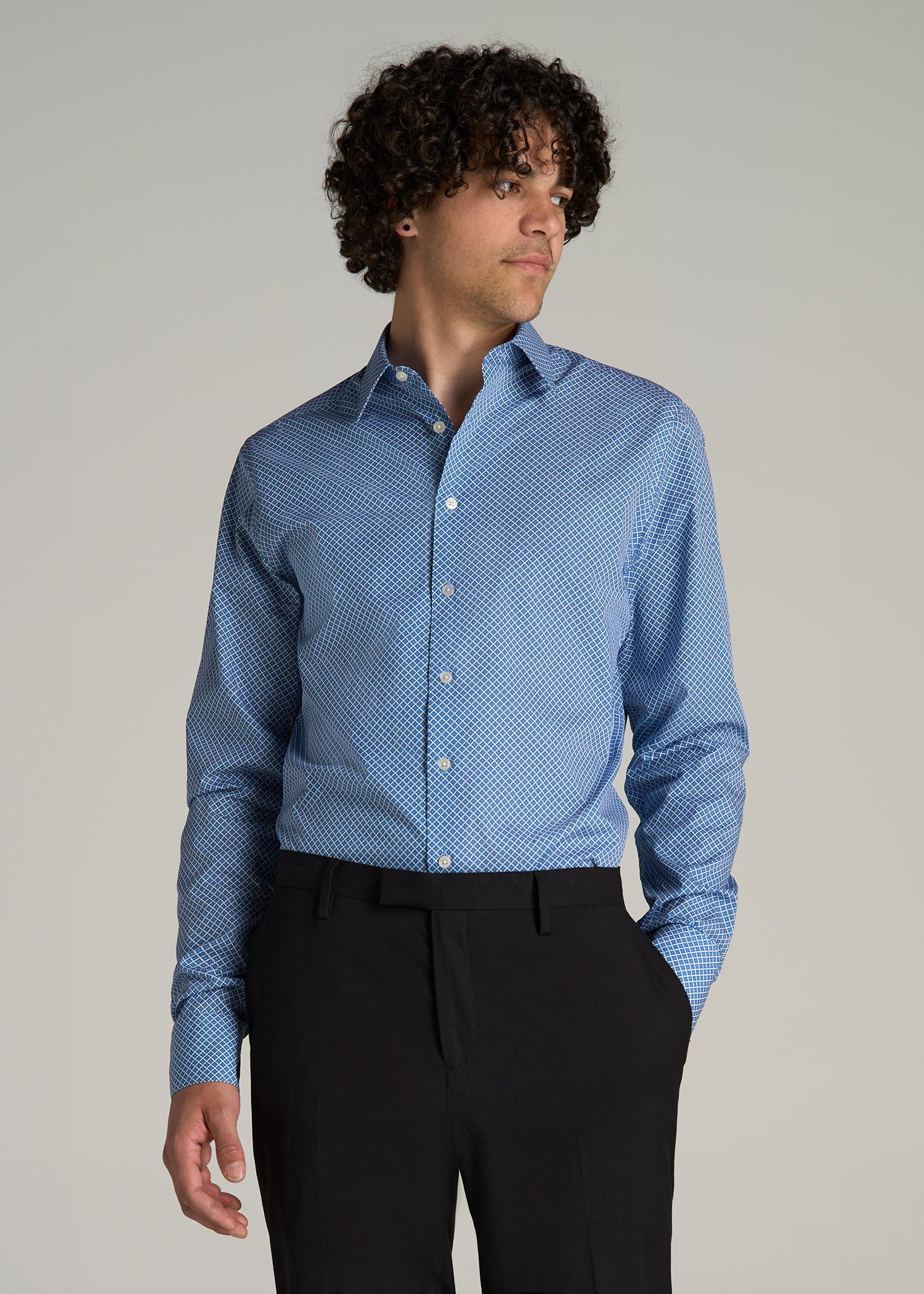 Premium Dress Shirt for Tall Men in Blue Geometric
