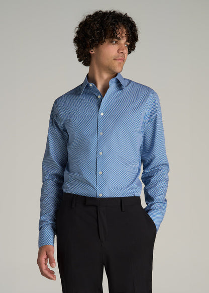 Premium Dress Shirt for Tall Men in Blue Geometric