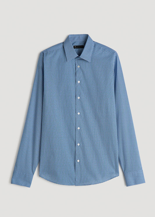 Premium Dress Shirt for Tall Men in Blue Geometric