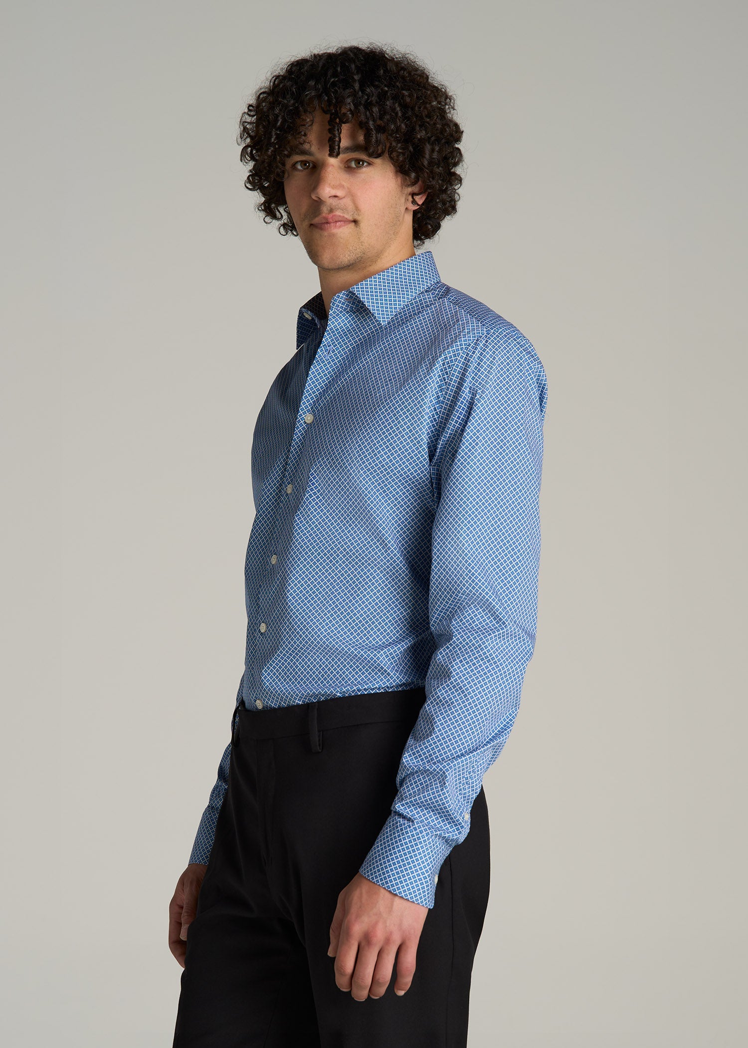 Premium Dress Shirt for Tall Men in Blue Geometric