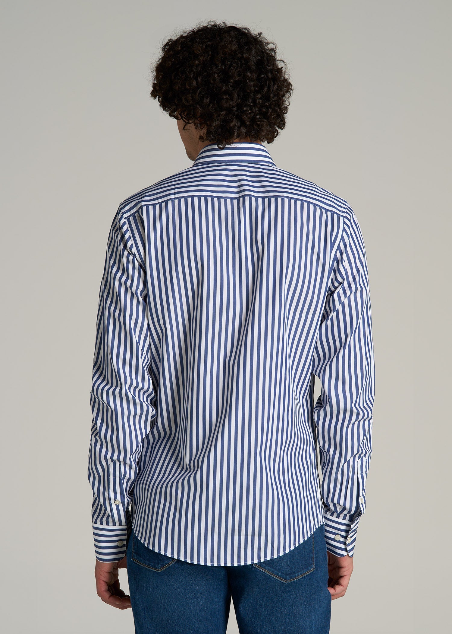 Premium Dress Shirt for Tall Men in Bold Blue Stripe