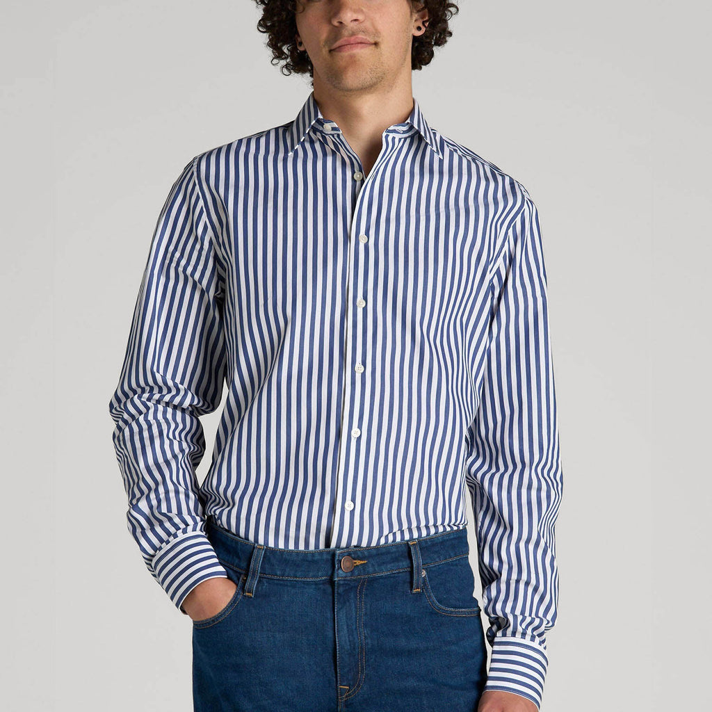dress shirt and jeans men Premium Dress Shirt for Tall Men in Bold Blue Stripe M / Extra Tall / Bold Blue Stripe