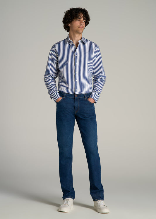 Premium Dress Shirt for Tall Men in Bold Blue Stripe