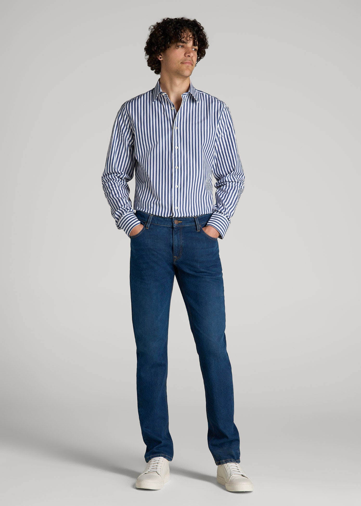 Premium Dress Shirt for Tall Men in Bold Blue Stripe