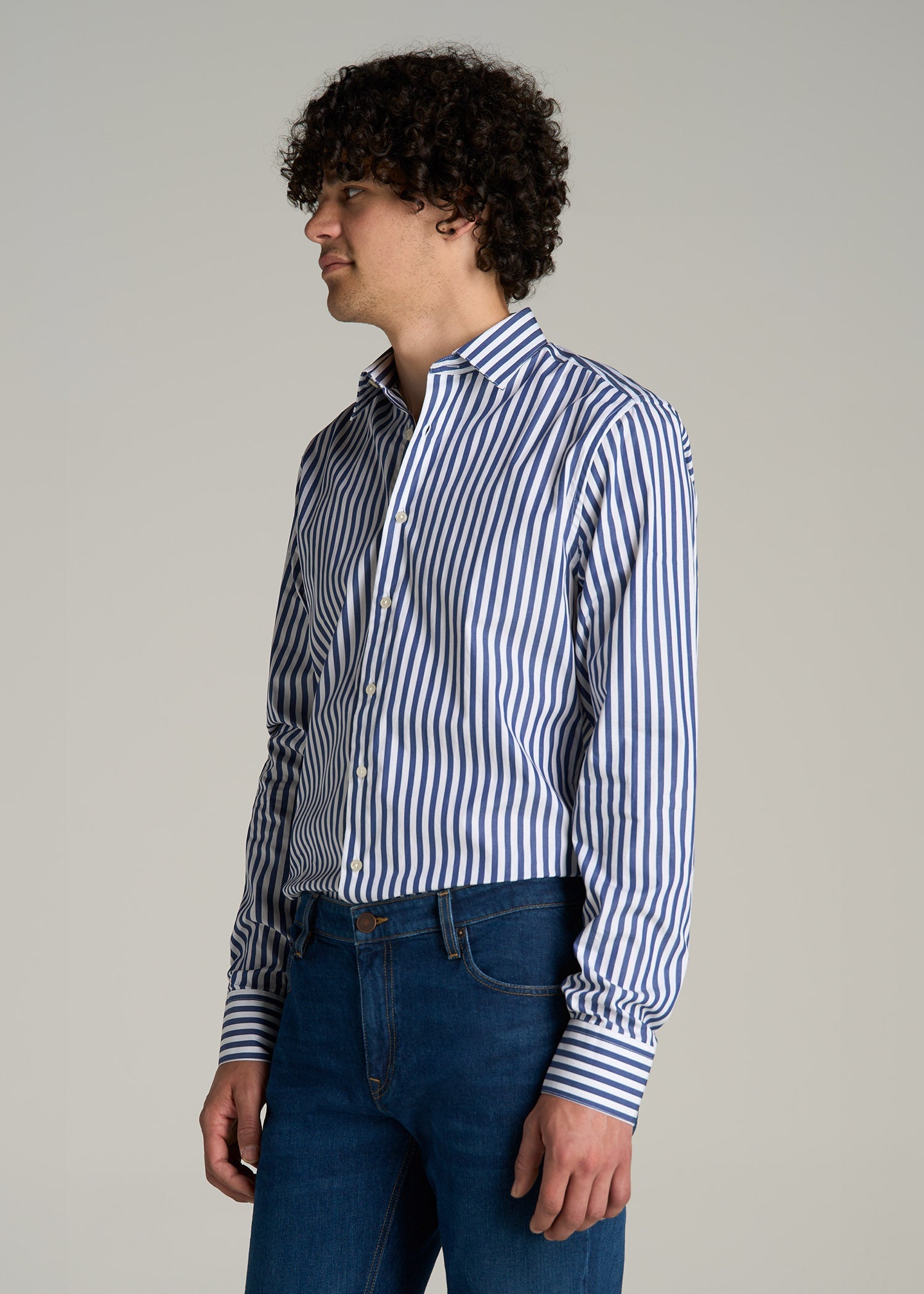 Premium Dress Shirt for Tall Men in Bold Blue Stripe