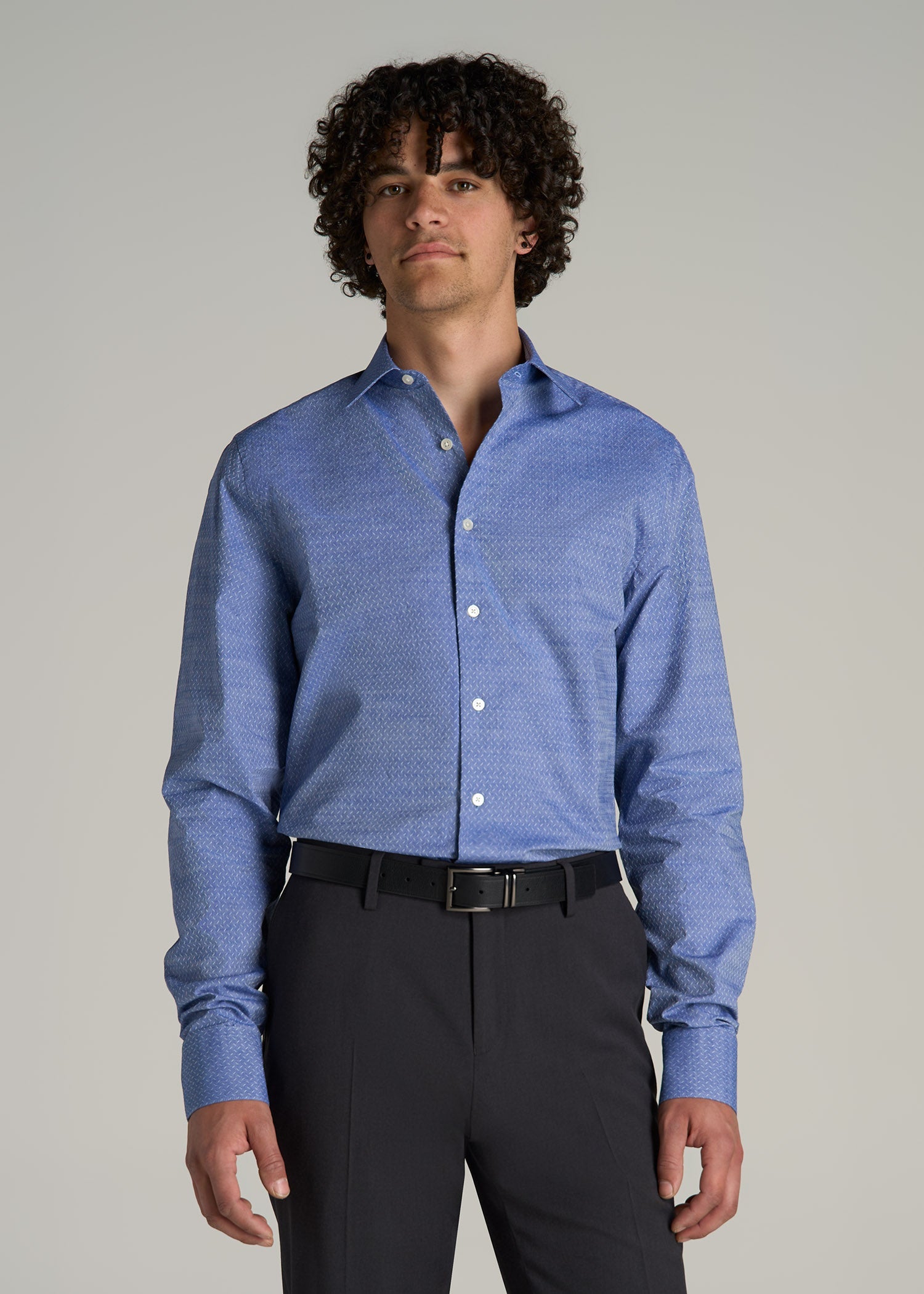 Premium Dress Shirt for Tall Men in Medium Blue Diagonal