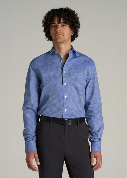 Premium Dress Shirt for Tall Men in Medium Blue Diagonal