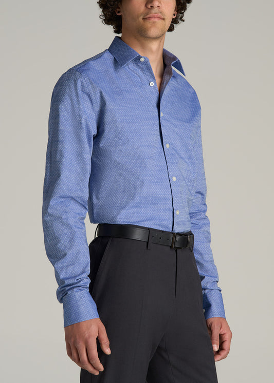 Premium Dress Shirt for Tall Men in Medium Blue Diagonal