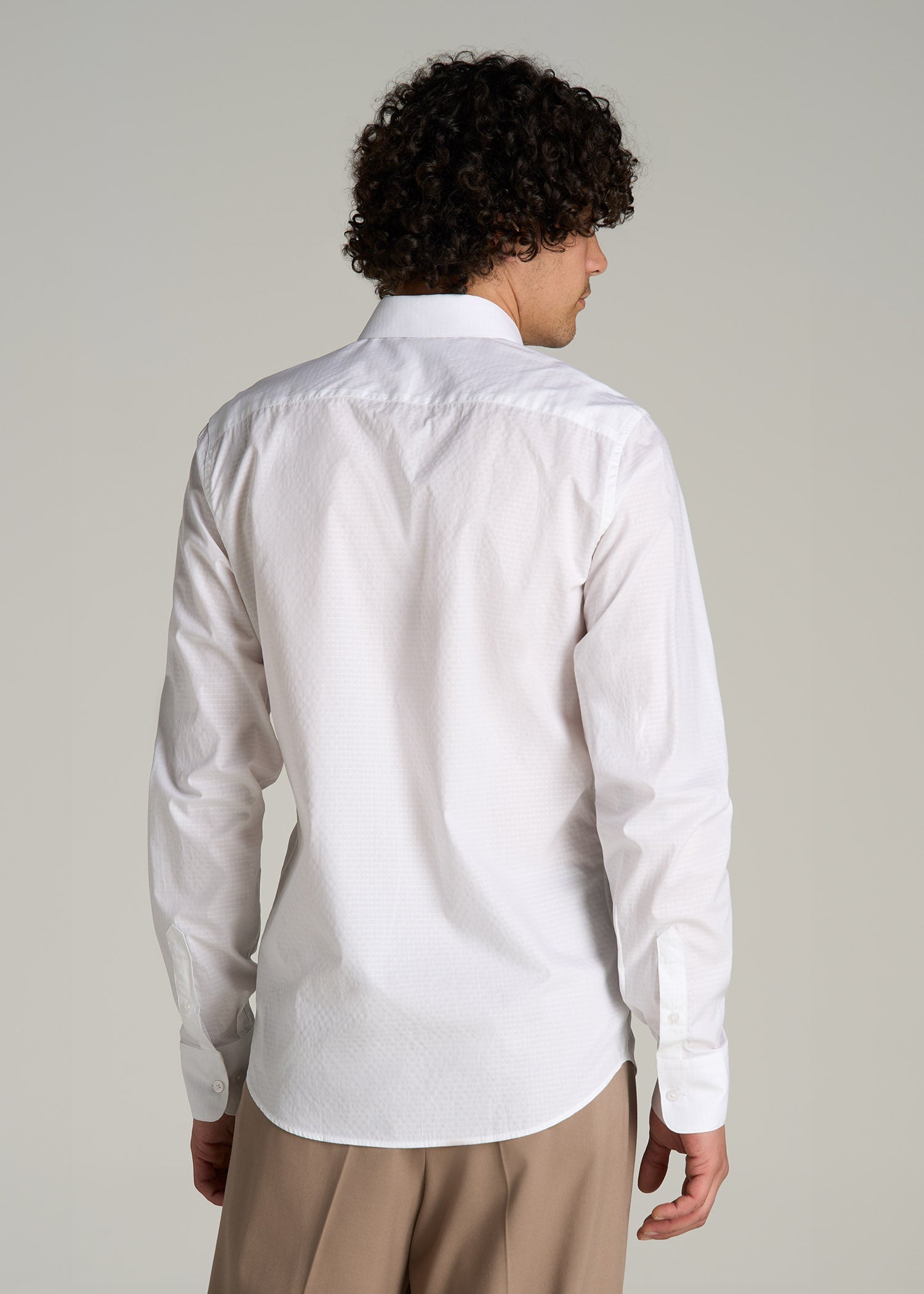 Premium Dress Shirt for Tall Men in White Dobby