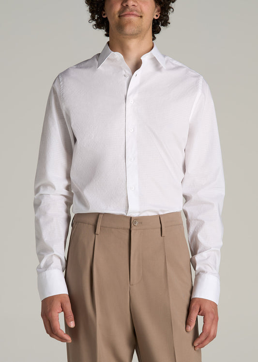 Premium Dress Shirt for Tall Men in White Dobby