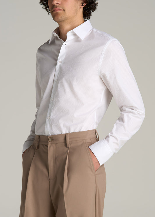 Premium Dress Shirt for Tall Men in White Dobby