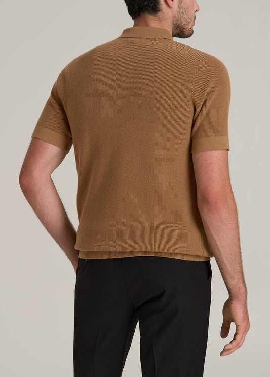 Purl Knit Tall Men's Polo Sweater in Camel