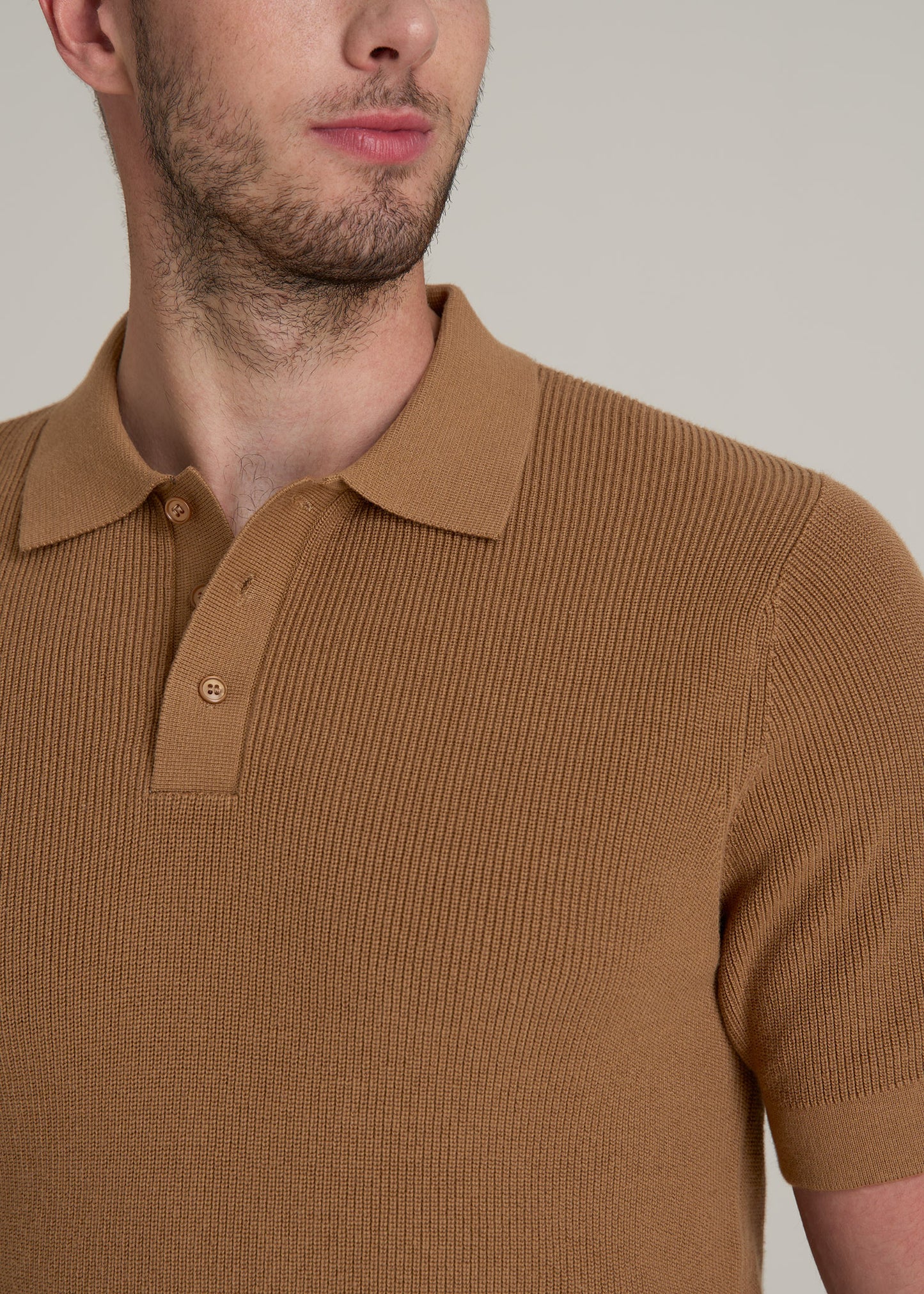 Purl Knit Tall Men's Polo Sweater in Camel