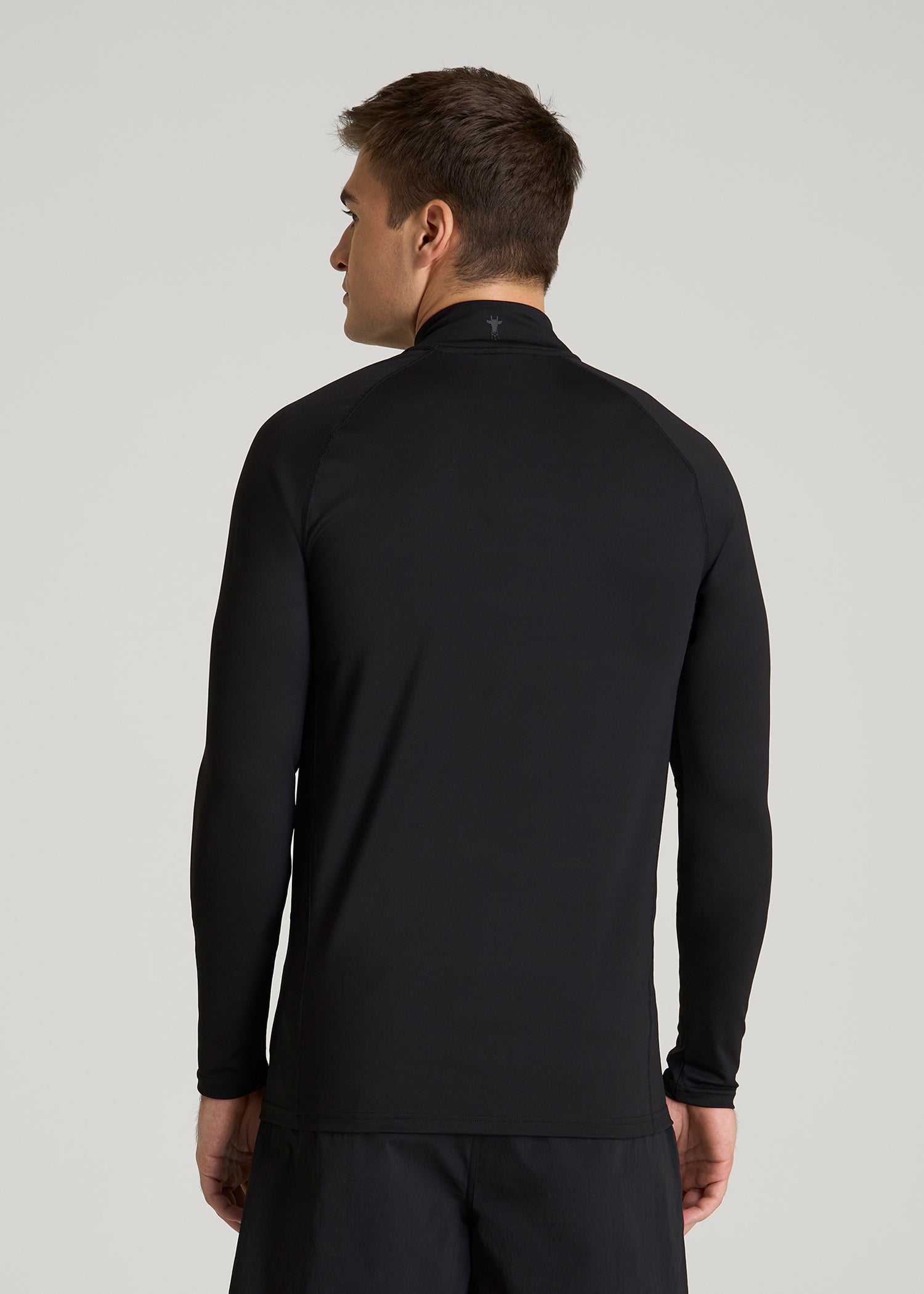 Quarter Zip Long Sleeves Rashguard for Tall Men in Deep Black