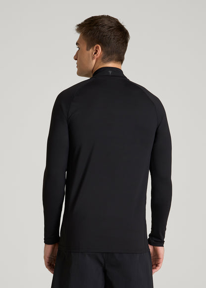 Quarter Zip Long Sleeves Rashguard for Tall Men in Deep Black