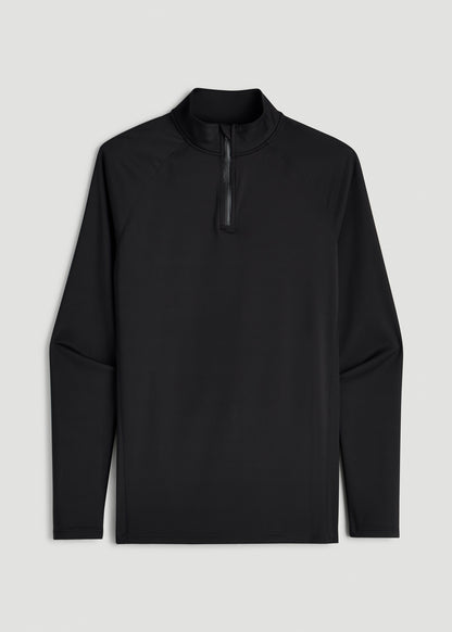 Quarter Zip Long Sleeves Rashguard for Tall Men in Deep Black
