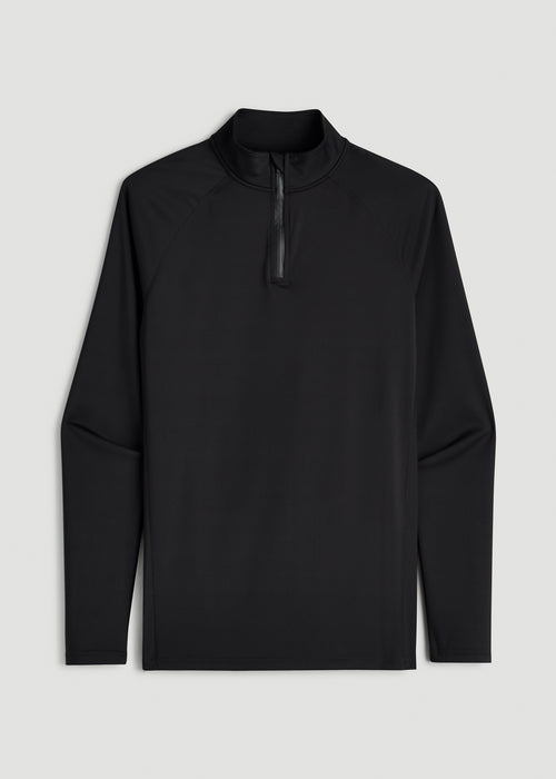 Quarter Zip Long Sleeves Rashguard for Tall Men in Deep Black