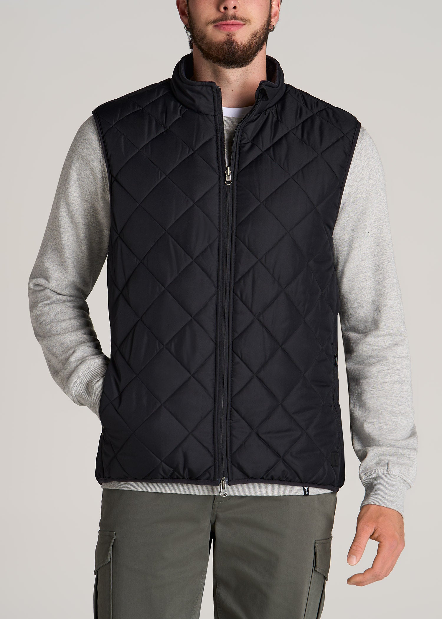 American-Tall-Men-Quilted-Reversible-Vest-Black-Charcoal-front