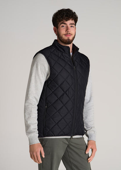 Quilted Reversible Vest for Tall Men in Black & Charcoal