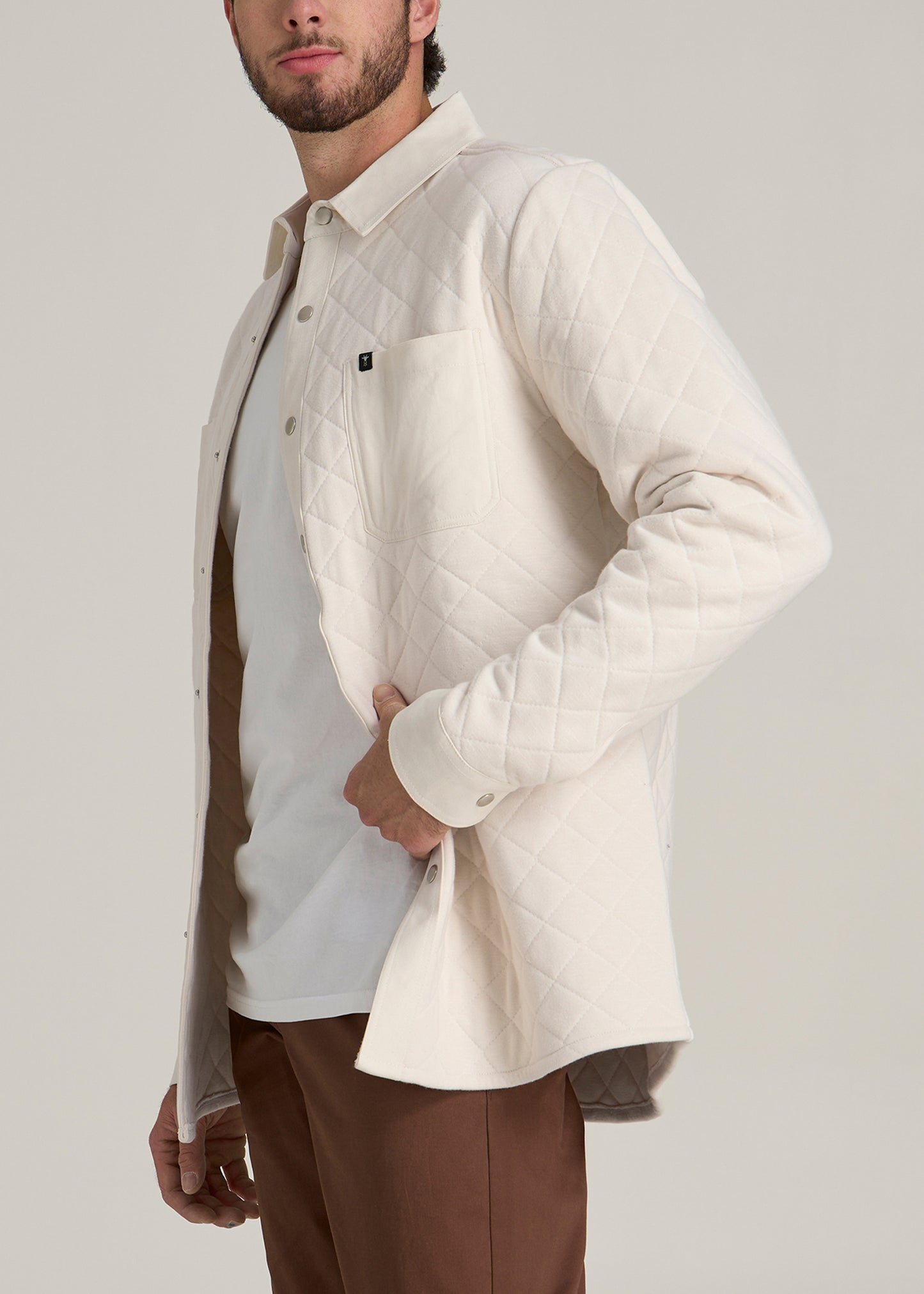 Quilted Shacket for Tall Men in Natural