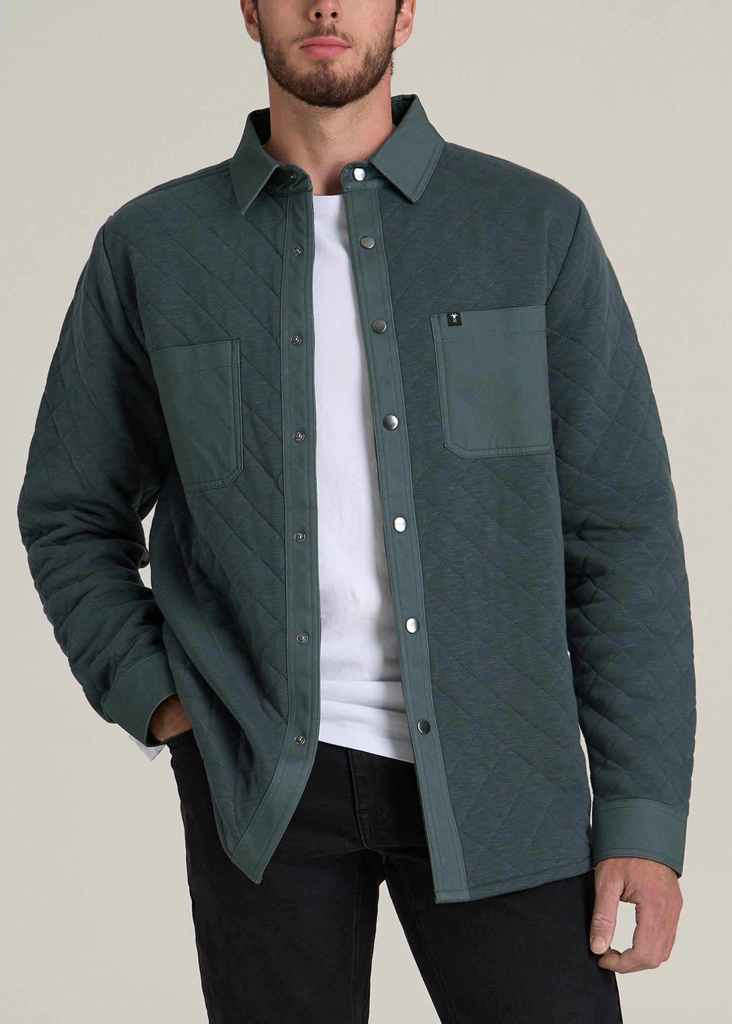 Quilted Shacket for Tall Men in Soft Green