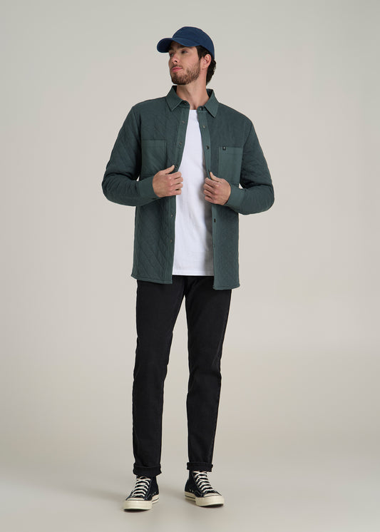 Quilted Shacket for Tall Men in Soft Green