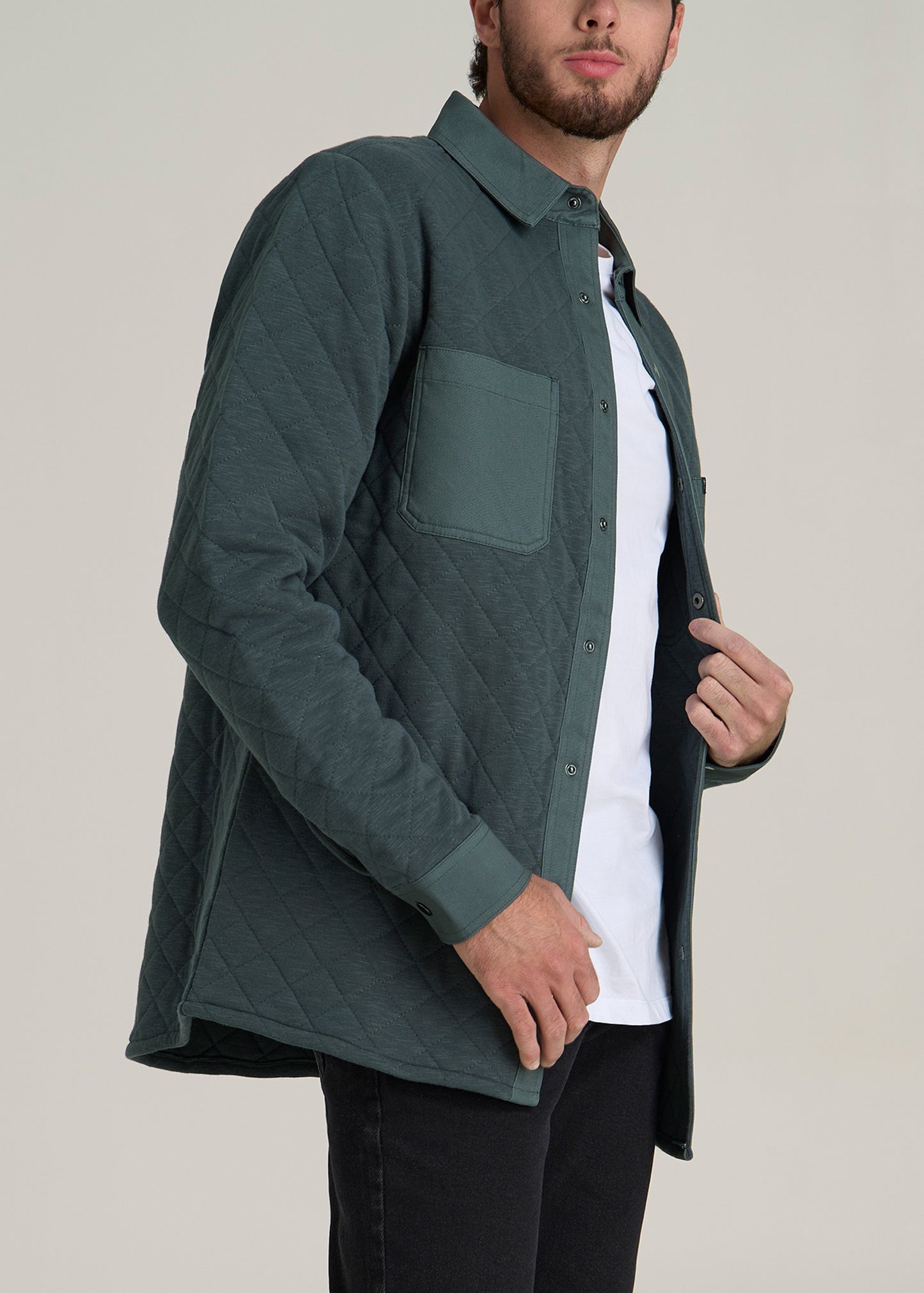 Quilted Shacket for Tall Men in Soft Green