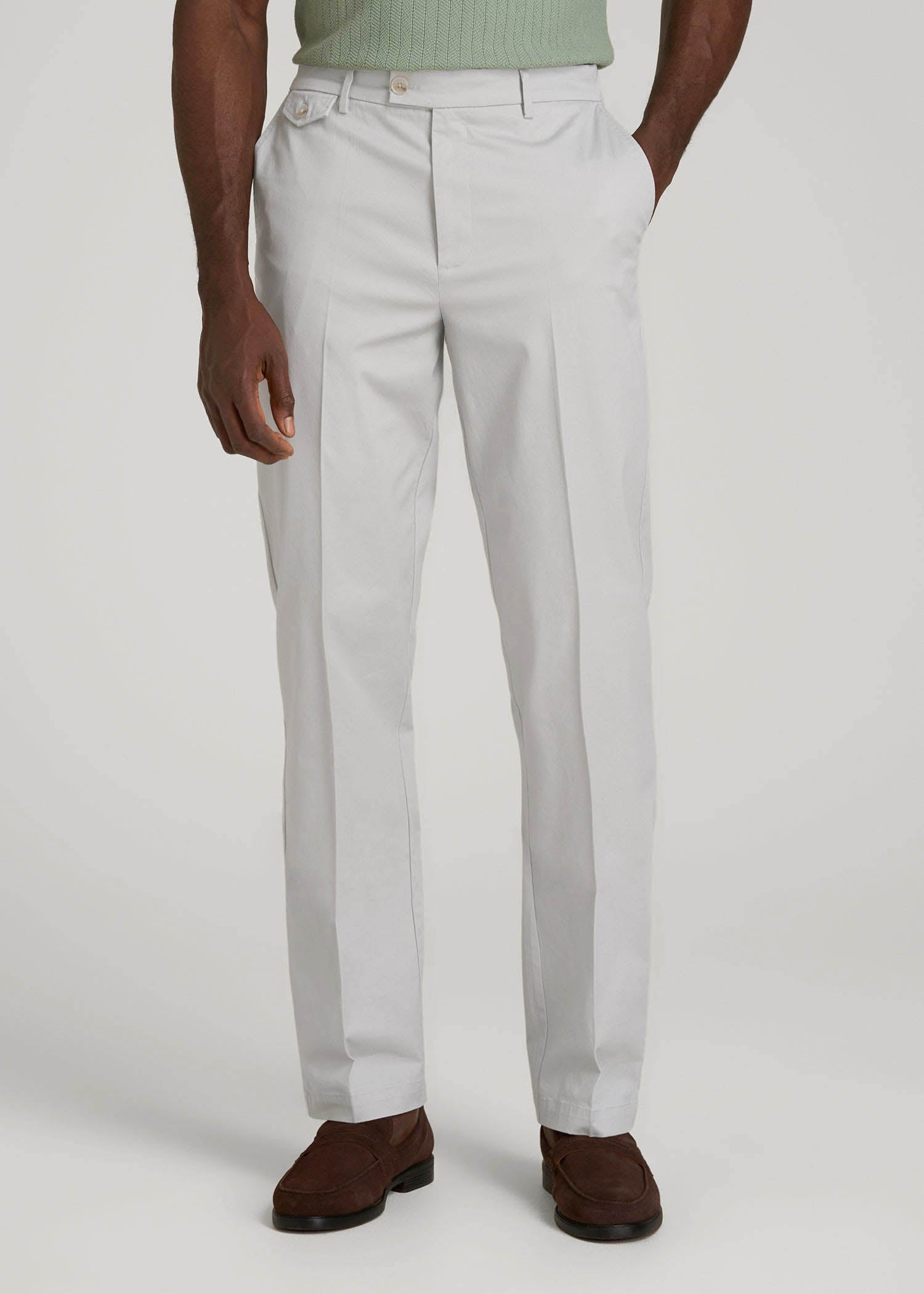 Refined Chinos for Tall Men in Grey Sand