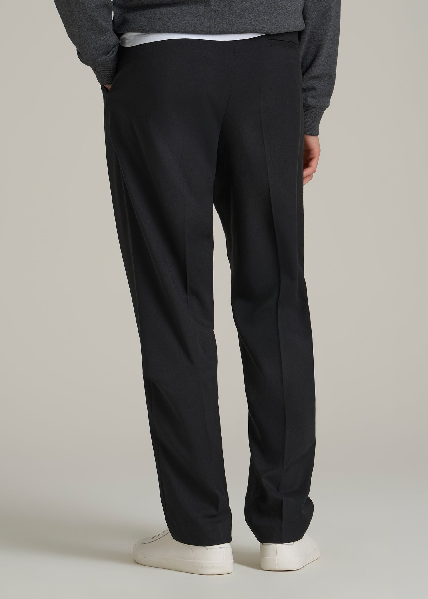 Relaxed Pleated Trousers for Tall Men in Black
