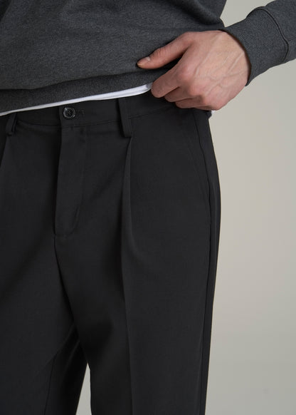 Relaxed Pleated Trousers for Tall Men in Black
