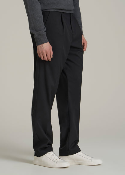 Relaxed Pleated Trousers for Tall Men in Black