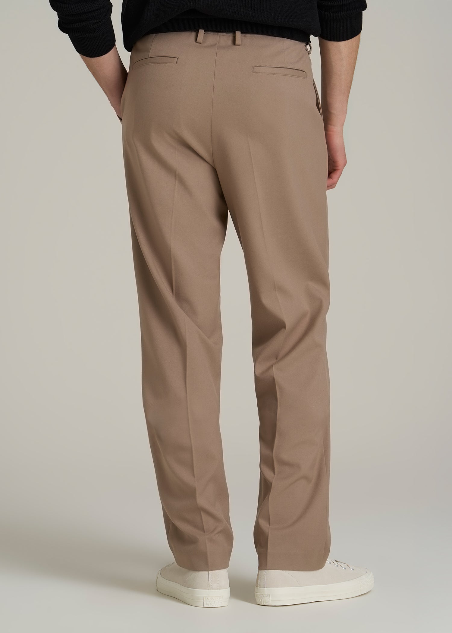 Relaxed Pleated Trousers for Tall Men in Dark Sand