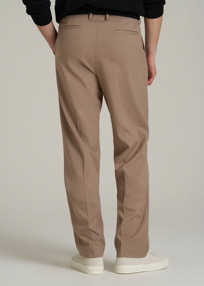 Relaxed Pleated Trousers for Tall Men in Dark Sand