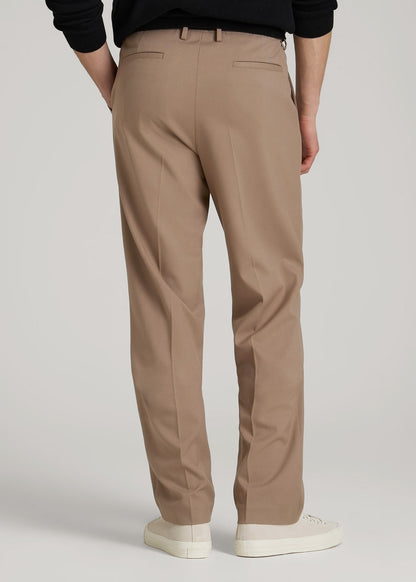 Relaxed Pleated Trousers for Tall Men in Dark Sand