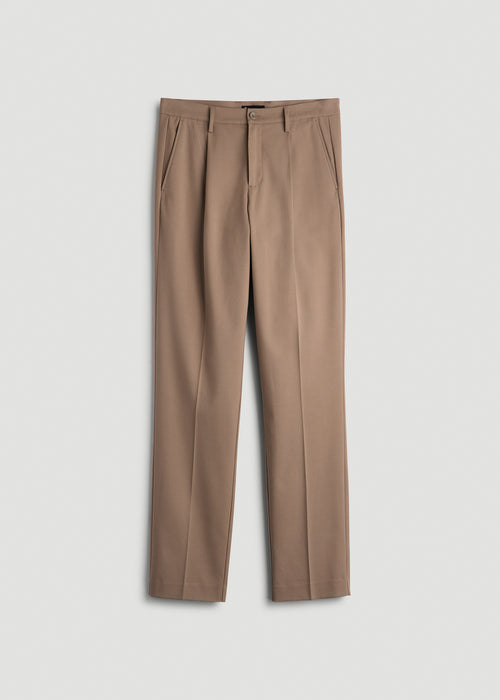 Relaxed Pleated Trousers for Tall Men in Dark Sand