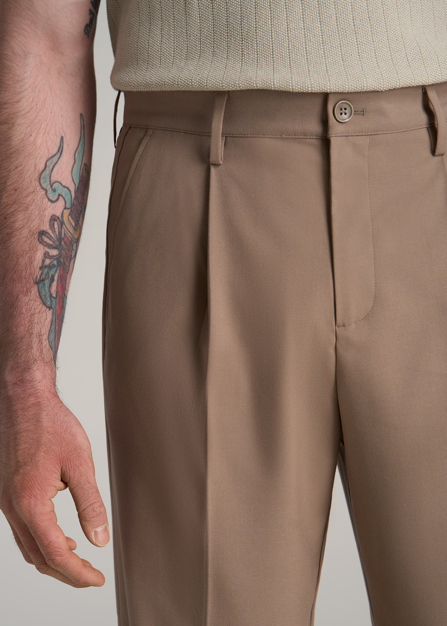 Buy Brown Relaxed Tapered Linen Blend Pleated Front Trousers from