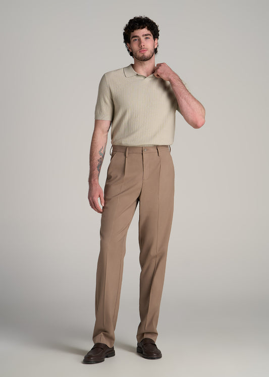 Tall Men's Relaxed Pleated Trouser in Dark Sand