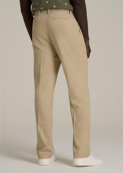 Relaxed Pleated Trousers for Tall Men in Light Khaki