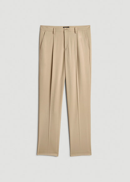 Relaxed Pleated Trousers for Tall Men in Light Khaki