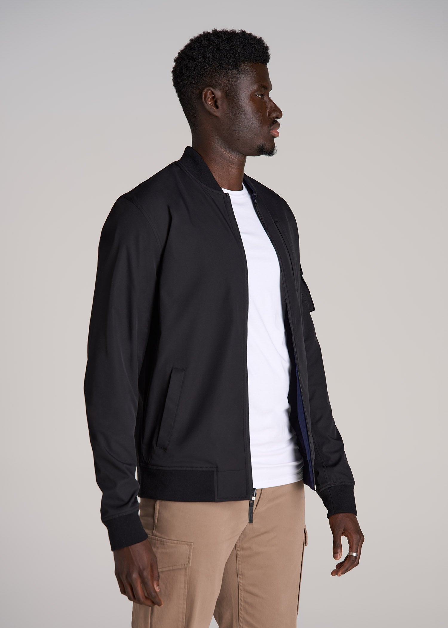 Reversible Bomber Jacket for Tall Men in Black and Navy