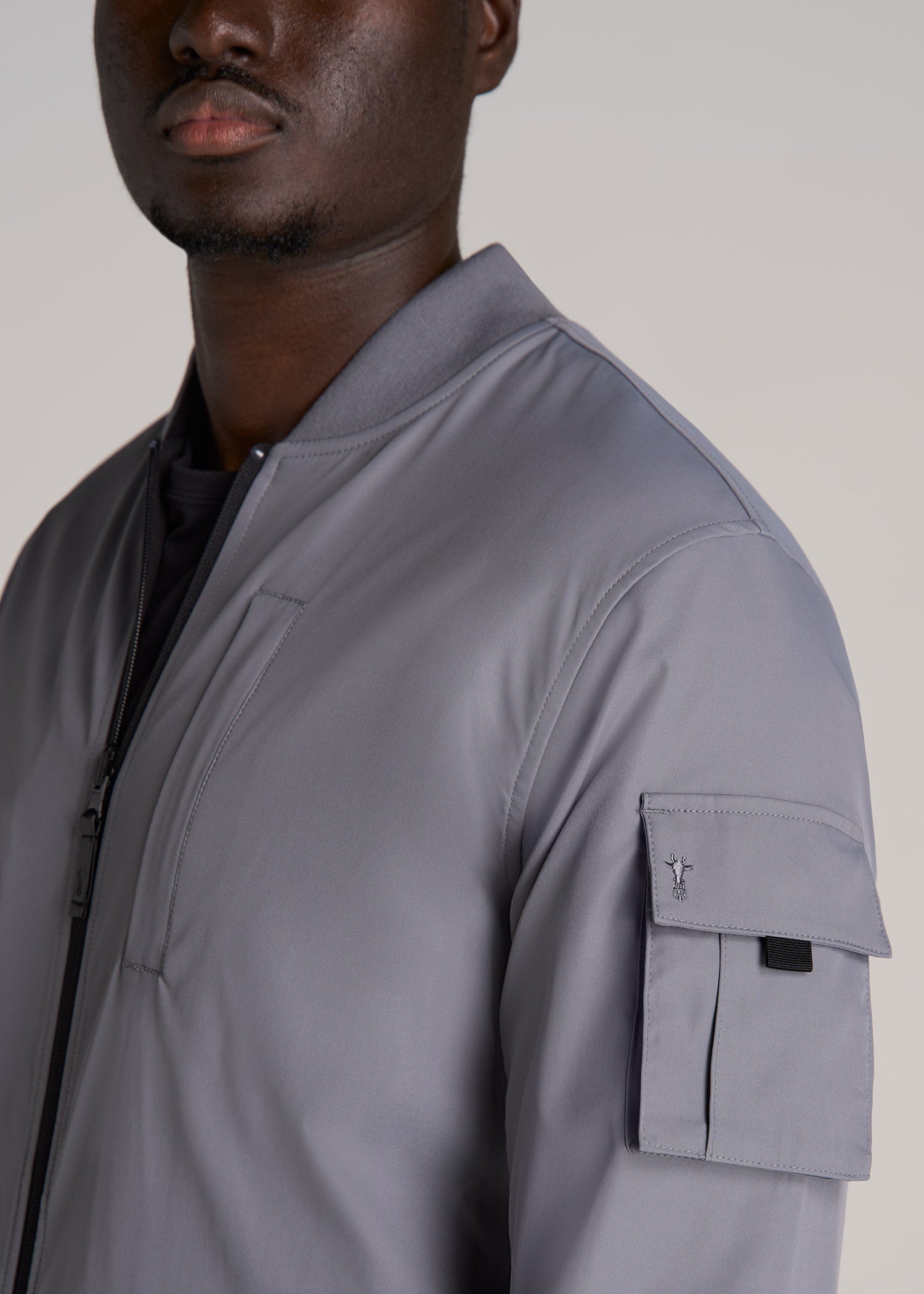 Reversible Bomber Jacket for Tall Men in Fossil Grey and Black