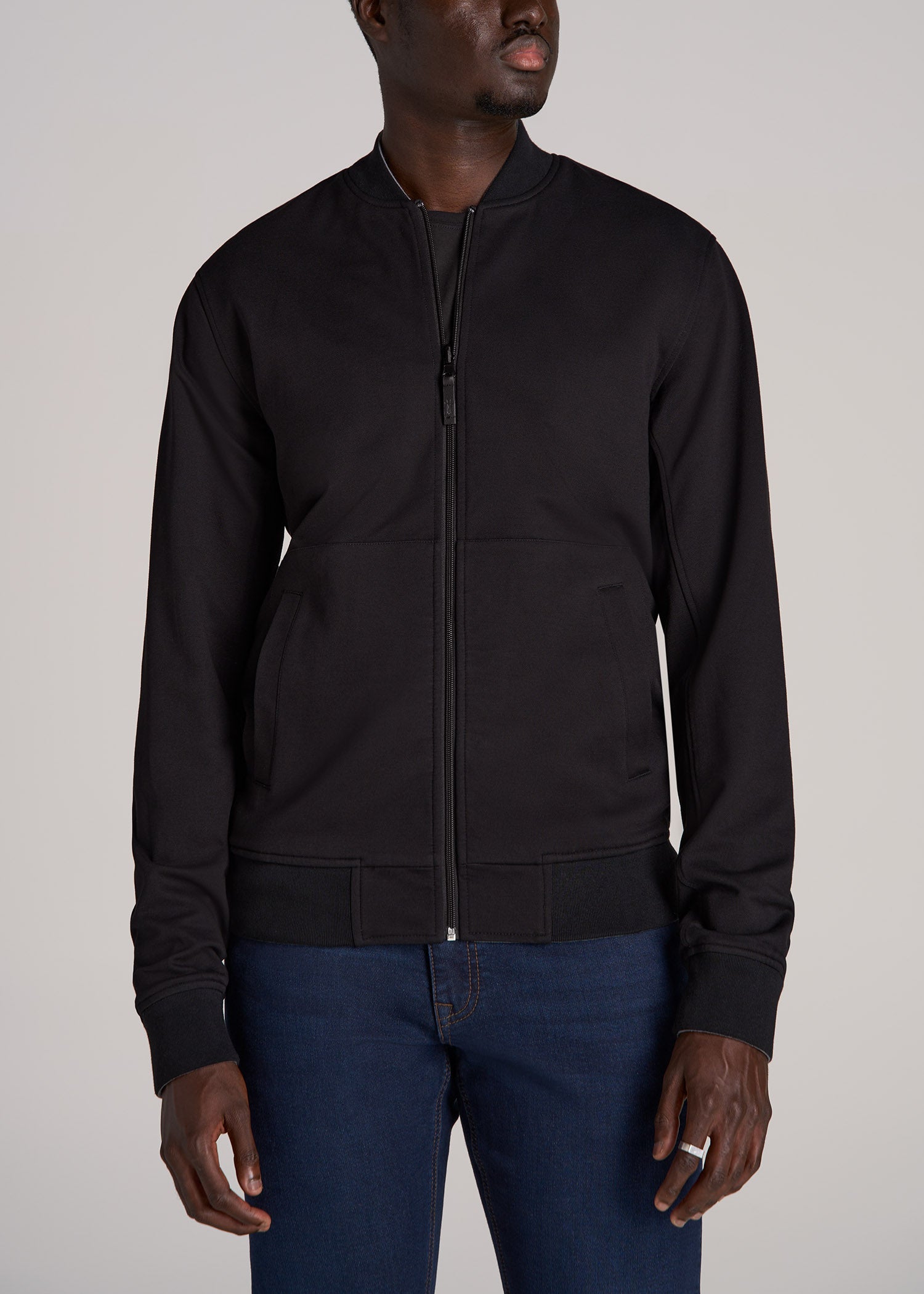 Reversible Bomber Jacket for Tall Men in Fossil Grey and Black