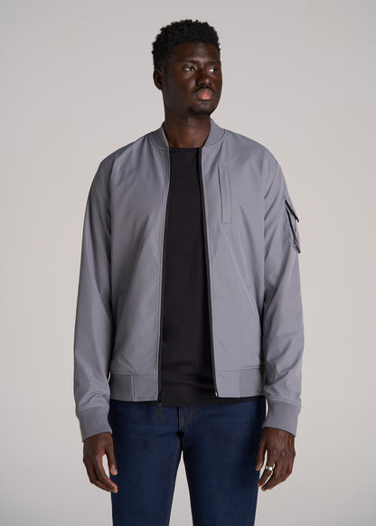 Reversible Bomber Jacket for Tall Men in Fossil Grey and Black